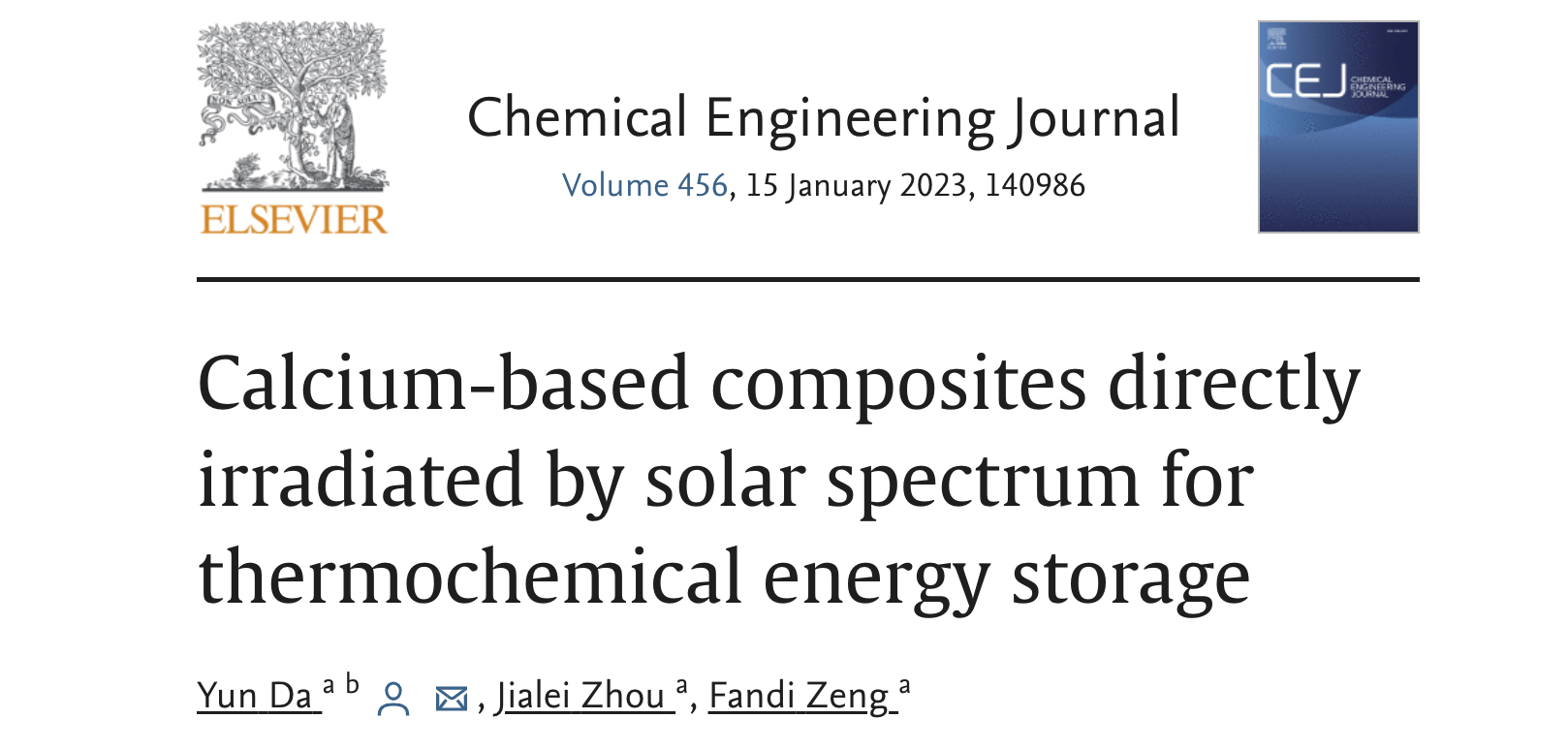 Published at Chemical Engineering – Calcium-based composites directly irradiated by solar spectrum for thermochemical energy storage