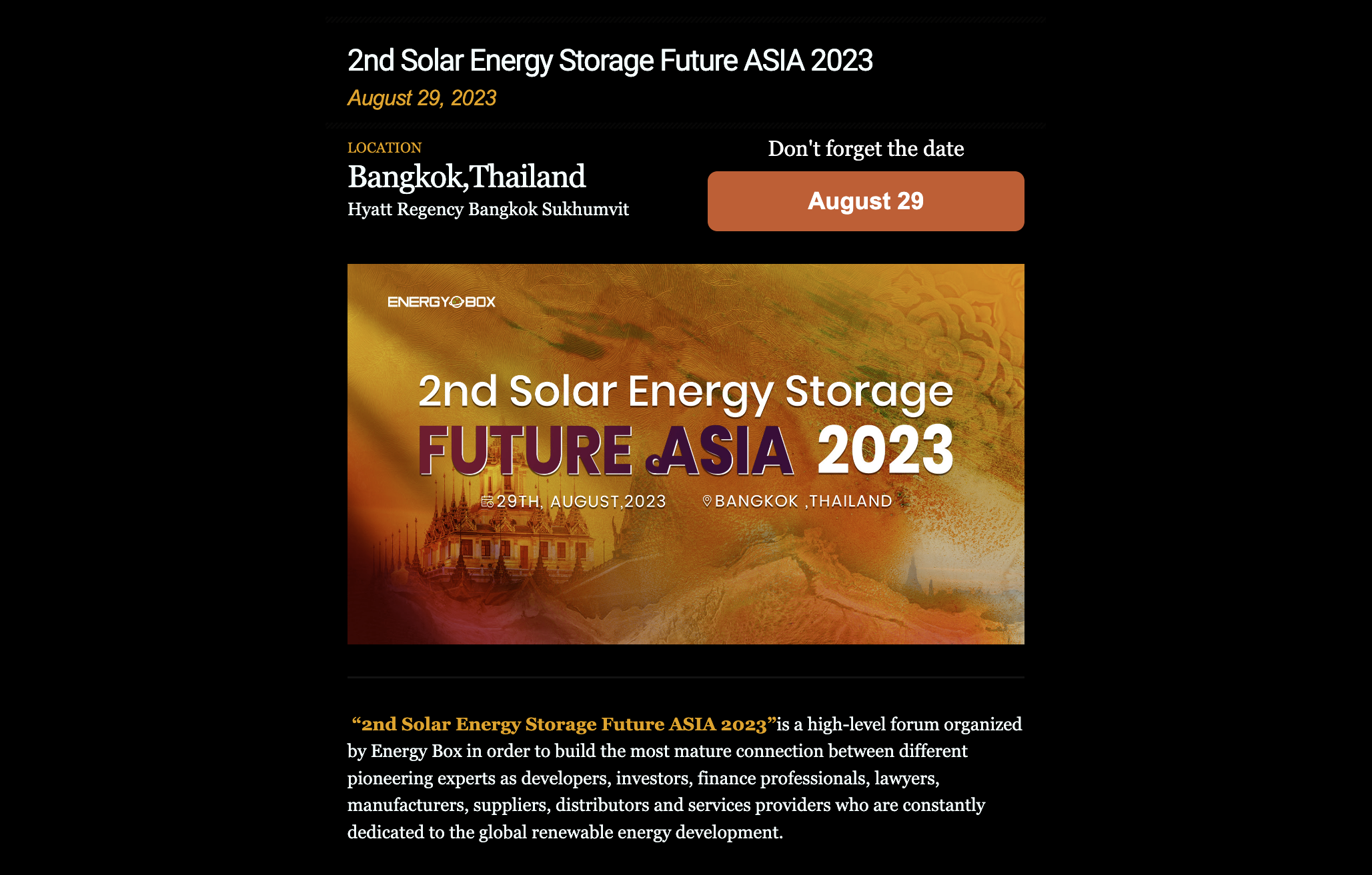 Thermal Energy Storage Asia August 29