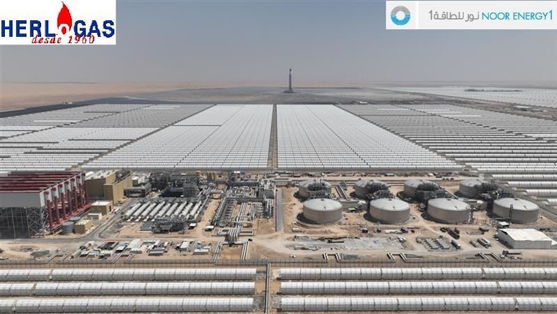 600 MW Trough and distant 100 MW Tower of the 700 MW DEWA CSP project