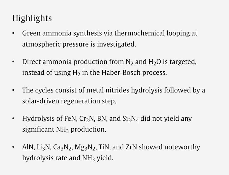 Published at Chemical Engineering Science – Experimental screening of metal nitrides hydrolysis for green ammonia synthesis via solar thermochemical looping