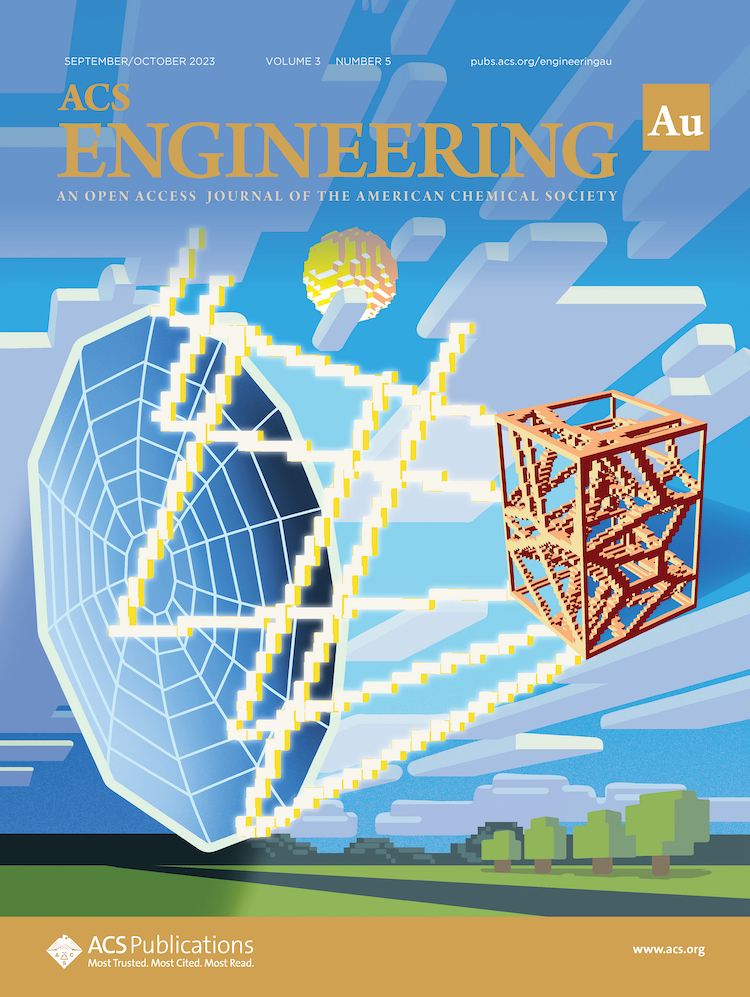The journal cover highlights the algorithm of the Voxel-Based Monte Carlo Ray-Tracer; it discretizes the continuous world into voxels, where each ray “traverses” through these voxels until it reaches a solid where it is absorbed. In the cover, the rays are traced from the sun, reflected in a paraboloid surface, and concentrated towards a porous ceria structure.