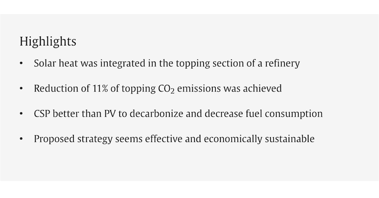 Published at Energy – Concentrated solar heat for the decarbonization of industrial chemical processes: a case study on crude oil distillation