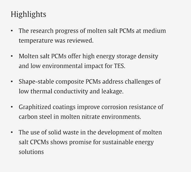 Published at Applied Energy – A review of the performance and application of molten salt-based phase change materials in sustainable thermal energy storage at medium and high temperatures
