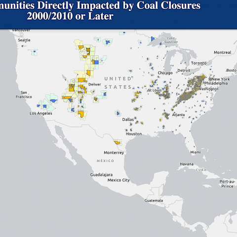 To help applicants locate within qualifying regions, the DOE supplies mapping of all US regions impacted by coal power's decline, both in mining and in closed coal power plants