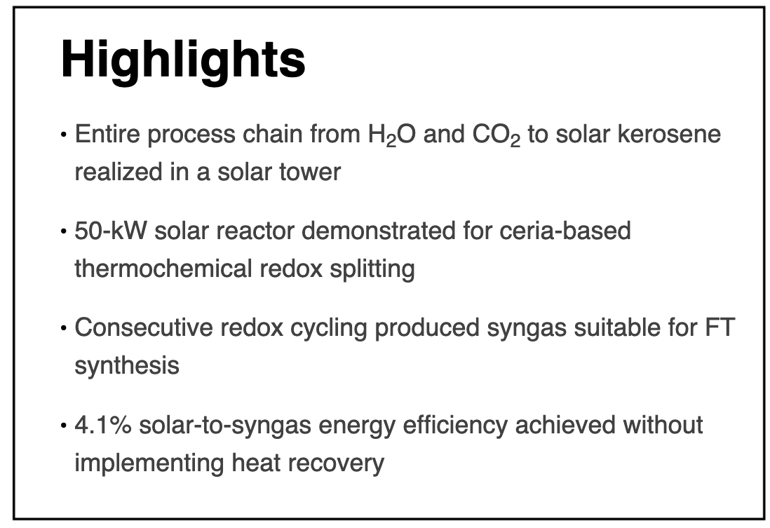 Published at Joule – A solar tower fuel plant for the thermochemical production of kerosene from H2O and CO2